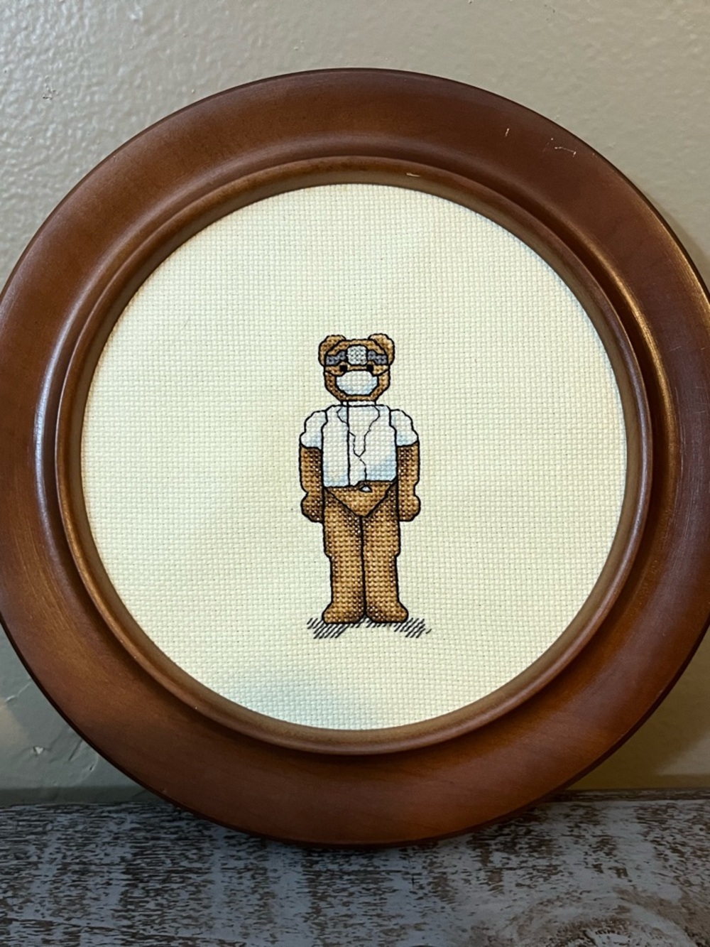 Vintage frame and Cross-Stitch Bear Wall Art